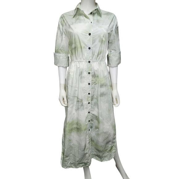GANNI | Green Watercolor Midi Shirt Dress in Size EU 34 / US 2 - Picture 3 of 6